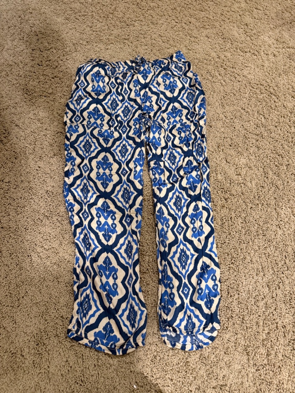 Zara silky block print blue pants